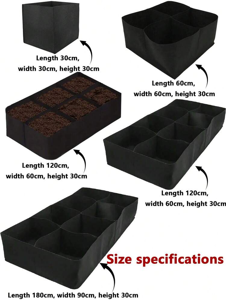 Black Multi-Pocket Planting Bag, Breathable Non-Rotting Root, Balcony Yard Vegetable Flower Planting Trough, Reusable Non-Woven Fabric Planting Box For Home Gardening, Large Capacity Planting Trough, Movable Rectangular Planting Bag, Home Vegetable Garden Planting Trough, Multiple Sizes Available, High-Raised Vegetable Garden Planting Bed, Vegetable Planting Bag, Large Garden Felt Bag, Reusable Large Capacity Potato Planting Container - Black - View 10