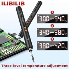 HX8 焊接套件，ILIBILIB 5V2A USB 接口 8W 可调温电烙铁 300-420°C，内置电池可无线操作 30 分钟，快速加热智能焊接套件，适用于 DIY 电子产品，智能睡眠模式，包含 2 个可更换焊嘴和 USB-C 充电线。 - 黑色 - 查看 5