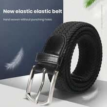 Men's Belt With Metal Buckle, Canvas/Elastic, Tactical/Casual/Stylish And Versatile/Braided Gio Belt/Unisex - 黑色 - 查看 3