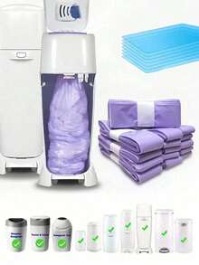 3个/5个/6个/8个/10个装——4.5米长紫色尿布桶替换垃圾袋，加厚防臭尿布处理袋，适用于Genie、Angelcare、Twist & Click、Tommee Tippee、Sangenic SimpIee、Munchkin等品牌，防臭尿布垃圾袋，可用于厨房/浴室/家居用品 - 紫色 - 查看 2