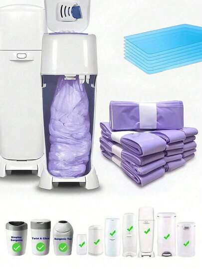 3 st/5 st/6 st/8 st/10 st lila blöjpåsar, lämpliga för Twist & Click, Tommee Tippee, Sangenic SimpIee, Angelcare, Genie, Munchkin och andra märken, luktsäkra blöjpåsar, tjocka doftande blöjförvaringspåsar