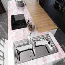 5米/卷，自粘粉色大理石纹壁纸，可移除，防水，适用于墙面翻新、台面、橱柜和抽屉粘贴，多用途自粘壁纸，装修贴纸，可移除墙板，壁纸，壁纸，春季装饰，让您的家焕然一新，Rama装饰贴纸 - 彩色 - 查看 4