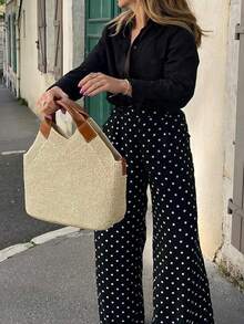 Women's Casual Elegant Street Style Polka Dot Print Wide Leg Pants, Spring/Summer - Black - View 3