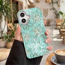 Floral Pattern Teal Phone Case With Camera CutoutFor  17 17pro 17promax 16Pro,16ProMax,14,15,16,13,14,15,12,11Plus,Pro,Max Glossy,Rugged Durable, Scratch-Resistant, And Stylish A Perfect Gift. Individuals. - Multicolor - View 4