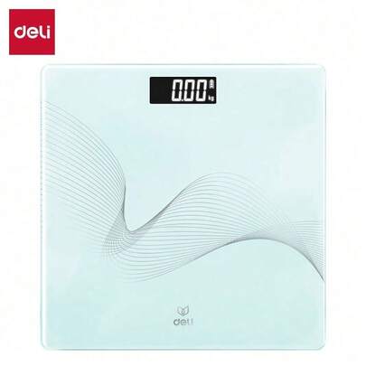 DELI LE603 Weight Scale: LCD High-Definition Backlit Digital Display For Accurate Weight Monitoring; 5mm Thick Tempered Glass; Anti-Slip Feet To Prevent Tipping.