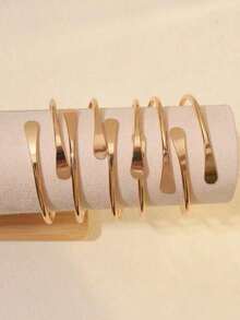 Conjunto de brazaletes con diseño de martillo, flecha, floral, hexagrama exagerado, pulseras abiertas retorcidas, regalos de joyería - Dorado - Ver 3