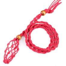 1件水晶石项链吊坠，天然石编织网袋吊坠，可调节手工网袋项链，配紫水晶原石