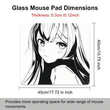 动漫少女玻璃鼠标垫 - 黑白线条长发少女硬质鼠标垫，适用于游戏，操控流畅，经久耐用，3mm 厚度 - 防刮纳米涂层，水晶玻璃材质，精准快速，零摩擦。