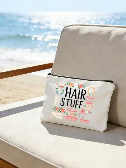 印花发饰及发夹化妆包，可爱复古字母图案收纳袋，艺术设计化妆品收纳袋，可折叠小物件整理包，多功能手拿包，零钱包，轻便旅行收纳包，教师礼物