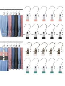 10pcs/Set Clothing Clips, Durable And Rust-Proof Design, Easy-To-Use Hanger Accessories, Flat Mouth 3-Prong Pants Clips For Pants, Hats, Socks - Multicolor - View 1