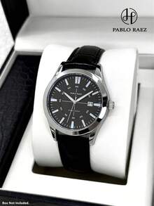 Pablo Raez 1pc Casual Man Watch Luminous Gentleman Wristwatch Stainless Steel Silver Luxury Black Soft & Comfortable Microfiber Leather Fashion Big Dial Quartz Clock Retro-Style For Man With Date 50M Waterproof Brand New Male Wristwatch Sports Casual Fashion Nice Gifts For Friend Or Family Father Presents Fit For Daily Life/Work/Party Decorations Dress Watch Birthday Gifts - 銀色 - 查看 12