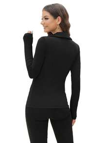 Polo Shirts Long Sleeve Business Casual Tops Collared V Neck Ribbed Knit Sweater Slim Fit Blouses - màu đen - Xem 4