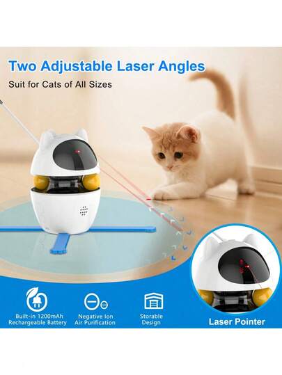 PawPartner 1 件装互动式猫激光玩具，带自动变向功能，USB 充电，智能调节角度，包含球和逗猫棒，电子宠物羽毛翻滚玩具，适用于室内猫、幼猫和狗狗，塑料材质，工作电压≤36V，幼猫逗猫玩具|互动式猫玩具|非便携式激光设备，猫玩具