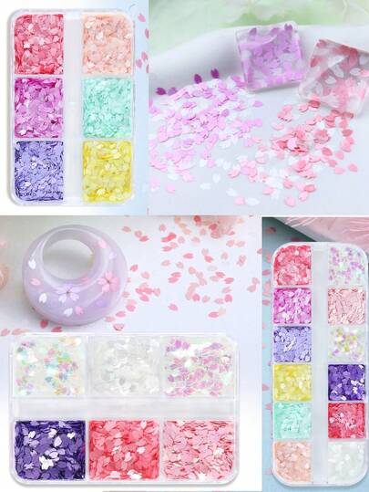 Lentejuelas de color rosa con brillo de sakura para rellenar moldes de resina epoxi con pétalos de flores de cerezo. Decoraciones de arte de resina DIY para el Día de San Patricio