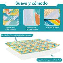 Manta de Pícnic,Manta de Picnic Impermeable y Resistente a La Arena, Manta de Playa, Mantas Plegables al Aire Libre para Viajes de Fiesta de Campamento Familiar (Cuadros café, 200X200CM) - Vacaciones soleadas - Ver 6