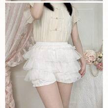 1 Piece Anti-Slip Fluffy Petticoat Skirt In Classic Black & White, Multi-Layer Ruffle Underskirt With Built-In Safety Shorts For Leak-Proof Comfort, Perfect For Casual Outings, Wedding Layering, Work From Home And A Minimalist Sweet Vibe - Váy bánh màu trắng bằng vải nhung - Xem 3