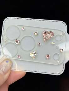 1pc Cute Y2K Shiny Heart Diamond Crystal Colorful Transparent Camera Lens Protector Film, Soft Clear Protective Case Compatible With Iphone 17 Pro Max/17 Pro - Pink - View 3