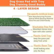Sistema de orinal para perros de 25 x 20 pulgadas almohadilla de zacate para orinar para perros con bandeja para interiores y exteriores almohadilla de zacate realista con almohadilla lavable y - Negro Verde - Ver 2