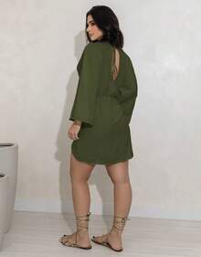 Swisz Women's Short Loose Formal Dress With Flare Sleeves - Dori - Verde militar - Ver 6