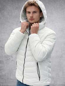 White Men's Basic Casual Jacket, Nice Lightweight HPC Polo Puffer - White - View 3