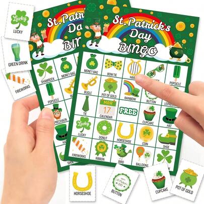 33pcs, St. Patrick's Day Bingo St. Patrick's Activities Shamrock Bingo St. Patrick's Day Bingo Cards For Family Party Activity, St. Patrick's Game With 24 Players
