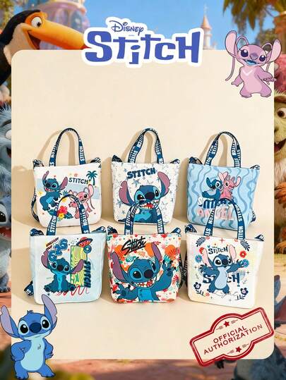  1 pieza Bolso cuadrado con estampado oficial de Stitch de Disney, bolso de caramelos, bolso de mano de niña con dibujos animados lindos, bolso de hombro ligero, correa de hombro ajustable, bolso cruzado, para mujeres/niñas/estudiantes, ideal para uso diario/salidas/llevar teléfono/billetera y pequeños artículos esenciales