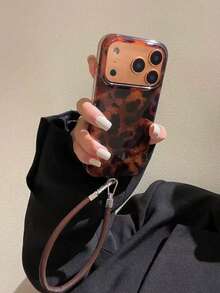 Luxury Leopard Print Shell Texture Phone Case, Compatible With IPhone 17 Pro Max, 17 Pro, 17 Air, 17, 16, 15, 14 Plus, 13, 12 Pro Max, 11, Fashionable Shock-Resistant Back Cover - Gold Base Leopard Print + Rope - View 2