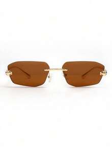 1 par de gafas de mujer con marco pequeño poligonal multifuncional y personalizado, de moda y únicas, adecuadas para viajes y uso en la playa - Marrón - Ver 3