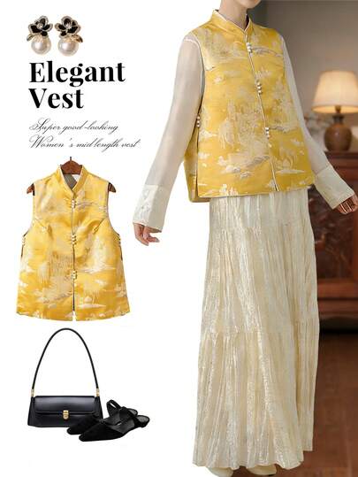 New Spring/Summer 2026 Vest-Style Top For Layering Over Shirts, Sleeveless Tang-Style Vest With Stand-Up Collar, Simple Cardigan With Slit Details, Elegant And Casual Vest For Women, Suitable For Everyday Wear, Casual Wear, Holidays, Celebrations, Social Occasions, And Vacations.