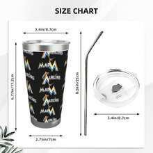 304 Stainless Steel Double Silver Edge Vacuum Insulated Drum 340g - Reusable Travel Cup With Stainless Steel Straw - This Is A Stainless Steel Water Cup About The Miami Baseball Marlins  Theme - Leak Proof, Sweat Proof, Can Maintain Hot And Cold Temperatures For Hours, Frees Of Bisphenol A, Suitable For Car Cup Holders, Very Suitable For Match Days, Sports Events, Commuting, Office Rest And Outdoor Activities, Durable Double Wall Structure Fashionable Fan Gift - Silver - View 3