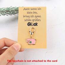 1pc/5pcs Creative German Lucky Pig & Four-Leaf Clover Keychains - Pink Piglet Charm With German Good Luck Phrases, Lobster Clasp, Irish Luck Accessory