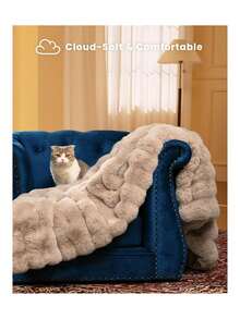 Ultra Soft Cozy Faux Fur Throw Blanket, Fuzzy Plush Thick Bubble Blanket, Oversize Luxury Fluffy Blanket For Couch, Sofa, Bedroom, And Living Room, 50x60 Inches, Light Brown,40008325 - 棕色 - 查看 5