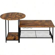Diseño 2 en 1 con Mesa Rectangular con Almacenamiento y Mesa Auxiliar Redonda, Bossa Juego de 2 Mesas de Centro para Sala Clai – Estilo Industrial Marrón y Negro - por defecto - Ver 7