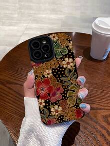 1个复古经典图案仿皮纹理手机壳，柔软贴合，兼容苹果和苹果手机 - 彩色 - 查看 2