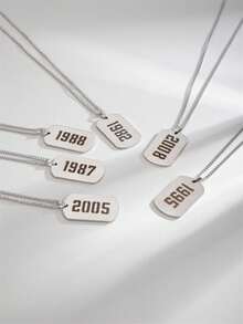 1 Pc Stainless Steel Rectangular Birth Year Digital Pendant Necklace Men's Birthday Gift - Multicolor - View 1