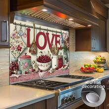 1-Piece 2D Flat Decorative Wall Sticker For The Kitchen, Featuring Designs With Themes Of Love, Cherries, And Flowers. Suitable For Decorating Dining Room Walls, Home Interiors, And Living Rooms. Includes One Piece Of Kitchen Decoration And Accessories. - Multicolor - View 4
