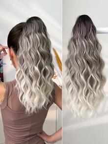 16 Inch Brown Ombre Black To Brown To Gray Wavy Synthetic Fiber Ponytail Hair Extension, Suitable For Women Christmas, Halloween, Music Festival, Party And Daily Use - Two-Tone - View 14
