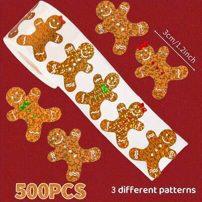 500 Christmas Stickers - 1.2inch / 3cm Gingerbread Man Design, Holiday Decoration Stickers Suitable For Gift Wrapping And Cards, Christmas Decoration Labels And Sealing Stickers