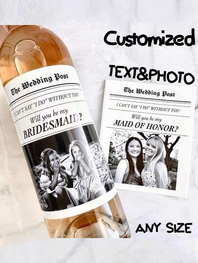 Etichette personalizzabili per vino - Qualsiasi dimensione, etichette impermeabili, etichette per vino con foto personalizzate, foto in bianco e nero, lettere maiuscole, etichette per vino da damigella d'onore/testimone di nozze/proposta di matrimonio in bianco e nero, regali per matrimoni, regali per anniversari, regali per fidanzamenti, regali per lui/lei, regali per la festa della mamma, regali per la festa del papà, adesivi, etichette per champagne, etichette per whisky, etichette per tequila