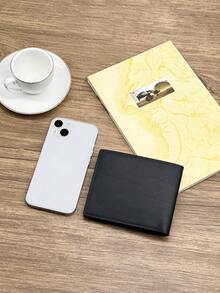 HOVI'S 男士短款钱包，黑色PU皮革，带拉链零钱包和多个卡槽，小巧便携，新年礼物/情人节礼物