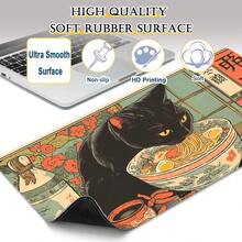 1件装黑猫爱拉面店卡通艺术大号游戏鼠标垫，光滑键盘垫，带缝边桌面垫，防滑橡胶底座鼠标垫，电脑配件，适用于办公室和家庭 - 彩色 - 查看 10