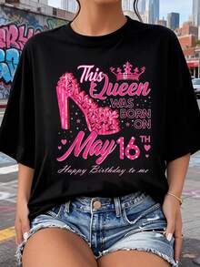 Esta Reina Nació el 16 de Mayo, Camiseta de Tacón Alto para el Cumpleaños del 16 de Mayo 2026, nuevas camisetas impresas para mujeres, estilos populares, camisetas de primavera para mujeres, camisetas de invierno, camisetas de para mujeresás vendidas - Negro - Ver 8
