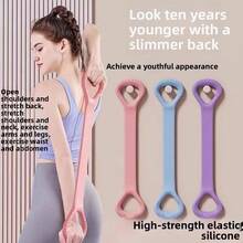 8字形阻力带，专为女性设计，缓解背痛，瑜伽器材，家用健身运动带，配有硅胶手柄和加粗弹力绳 - 彩色 - 查看 2