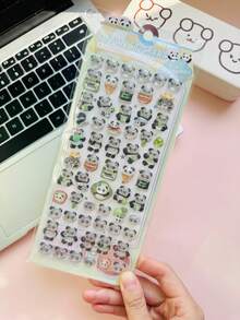 可爱熊猫主题，透明3D动物卡通防水贴纸，3D可爱手机壳DIY剪贴簿装饰贴纸，卡通风格，手机相册装饰贴纸。 - 彩色 - 查看 3