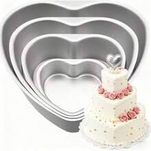 1 Juego de moldes de pastel con forma de corazón, moldes de pastel con forma de corazón para el Día de San Valentín, molde para hornear pasteles de chifón, accesorios de cocina, molde para hornear, molde de pastel de fondo fijo de aluminio antiadherente, perfecto para hornear, cumpleaños, bodas y reuniones familiares. - Multicolor - Ver 4