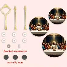 1 pieza Bandeja de madera de 3 niveles con el diseño de La Última Cena - Bandeja de servir con tema de arte religioso y diseño de discípulos, apta para bodas, Pascua, Navidad, cumpleaños, decoración del hogar - Pieza central decorativa y funcional duradera y multiusos para fiestas - Multicolor - Ver 5