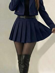 "Pleated Skirt. Classic And Super Versatile. It Has A Lining In The Lower Part." - Teal Blue - View 2