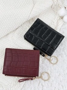 Móc khóa dây xích, ví nhỏ gấp gọn màu đỏ tía trang trí chữ cái, ví đựng tiền xu và thẻ kiểu dáng tối giản nhẹ nhàng dành cho nữ, quà tặng thời trang dễ thương nhân dịp sinh nhật, Giáng sinh, kỷ niệm cho phái nữ, quà tặng doanh nhân, sinh nhật, Giáng sinh, Ngày Valentine. - Màu Đỏ Sâu - Xem 6