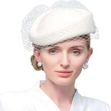 Sombrero clásico de fieltro de lana para mujer, elegante sombrero de iglesia con velo, gorra de otoño e invierno - como en la foto - Ver 2