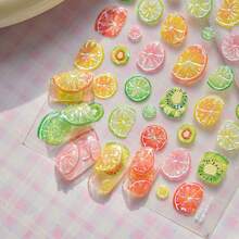 Summer 5D Embossed Nail Stickers Se--Adhesive Nail Decals Fruit Nail Art Stickers Lemon Kiwifruit Design Fruit Summer Artificial Nail Supplies For Women DIY Manicure Decorations - 風格14 - 查看 2